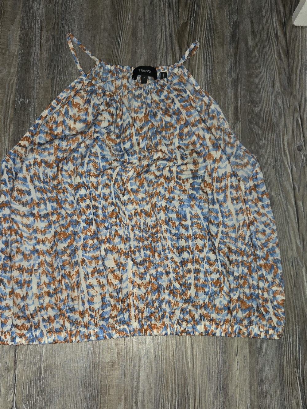 Theory Blue and Tan Printed "P" Spaghetti-Strap Cami